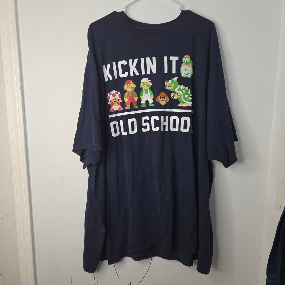 Nintendo Super Mario Bros Kickin It Old School Graphic Tee Navy Blue Mens 5XL